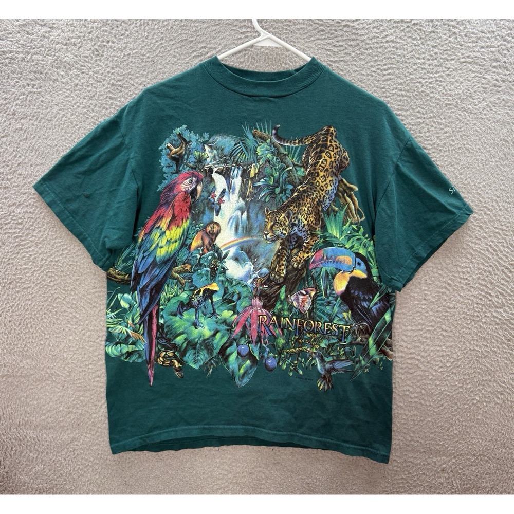 Vintage Habitat Shirt Adult Large Green Crewneck Nature Grunge Skater 90s Y2K